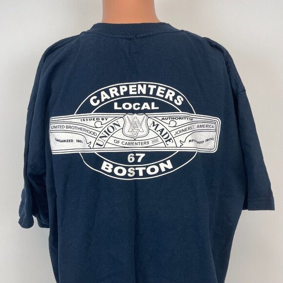 United Brotherhood Carpenters Local Boston Union Double Sided T Shirt Size 2XL - Picture 1 of 4